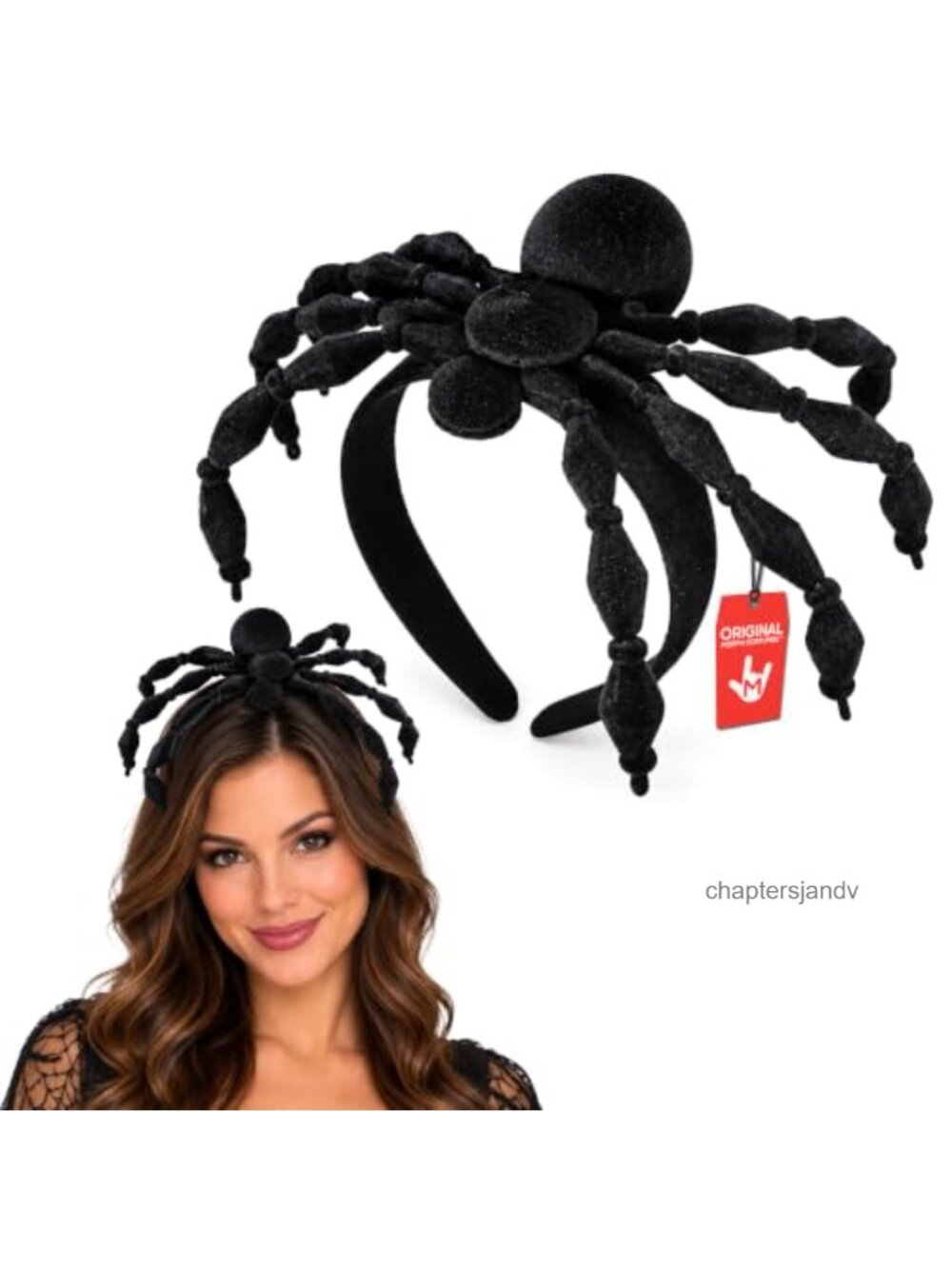 Faux Velvet Spider Headband Poseable Legs Halloween Costume Accessory